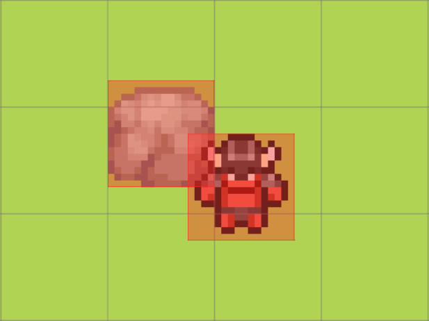 A Wall and Demon overlapping by 1/8 of a tile squared: 1/4 of a tile in the x-direction and 1/2 in the y-direction
