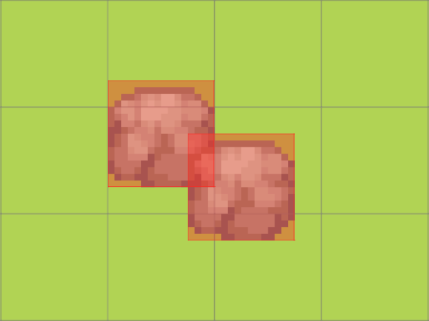 Two Walls overlapping by 1/8 of a tile squared: 1/4 of a tile in the x-direction and 1/2 in the y-direction